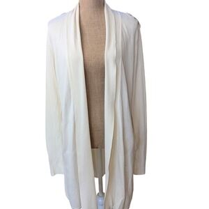 White House Black Market Cream Ribbed Open Front‎ Cardigan Sweater  Size L